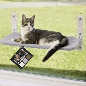 GORILLA GRIP Cat Window Perch, Foldable Cat Window Hammock Bed Gray